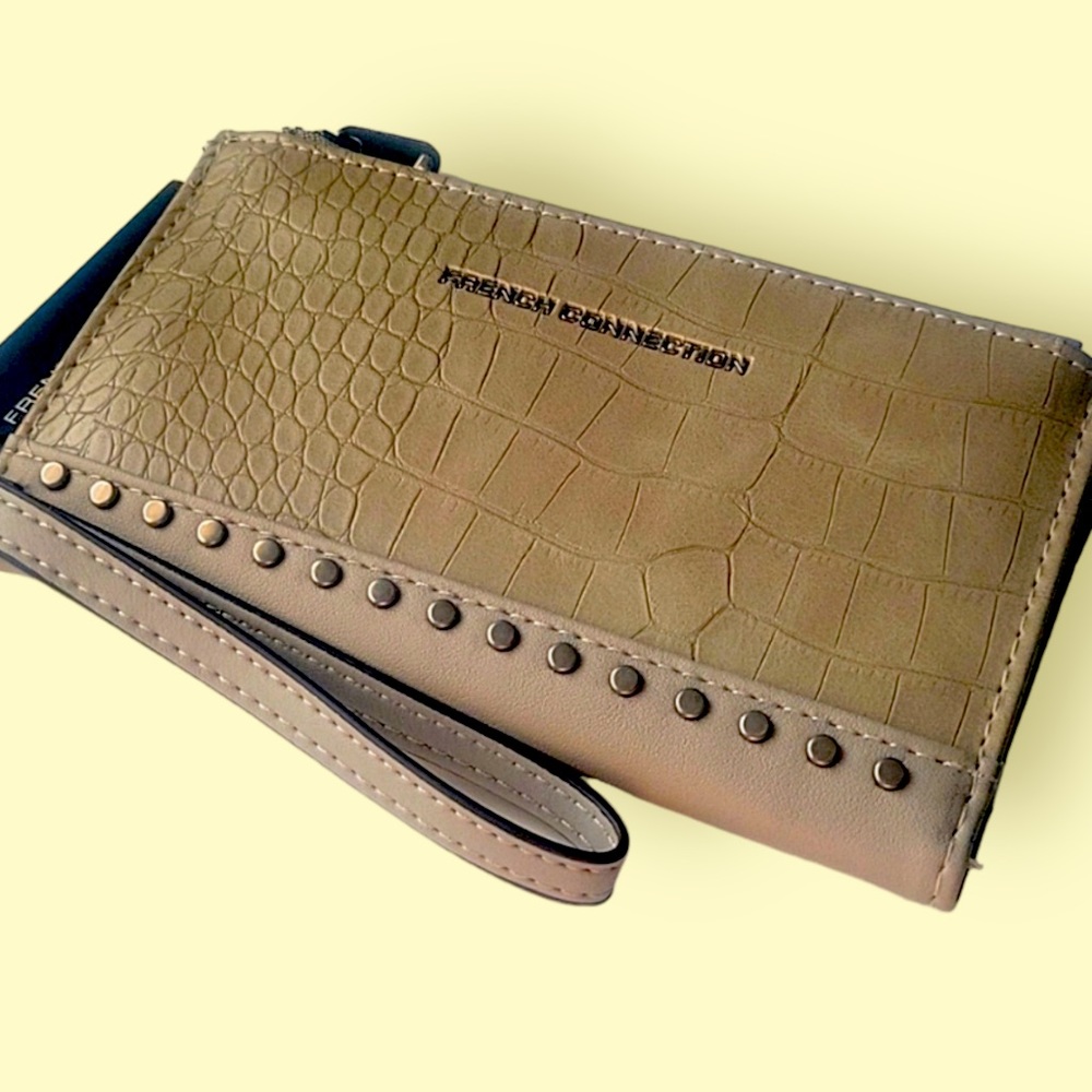 NWT FRENCH CONNECTION COLOR: slate green honey CROC wristlet